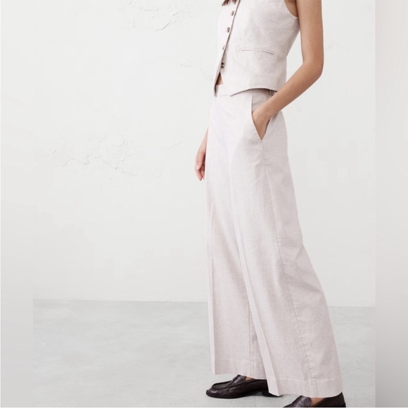 NWT! Banana Republic White Hayden Wide Leg Linen Blend Pull On Pant - Picture 3 of 8